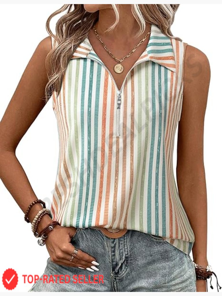 Ribbed Zipper V Neck Tank Top Dressy Casual Sleeveless Camisole Blouse Work